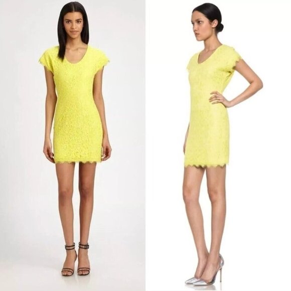 Diane‎ Von Furstenberg Wanda Yellow Lace Zip Back Mini Dress Limoncello Size 8 - Picture 1 of 13